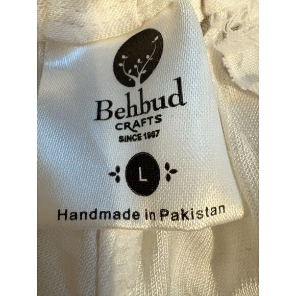 "Behbud Boutique"  Size Large White Embroidery  Pant Pakistani Linen  Blend Boho - Picture 8 of 8